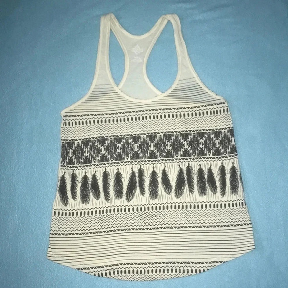 EMPYRE linen blend muscle tank top Aztec feather print lightweight NEW size S - Picture 1 of 7